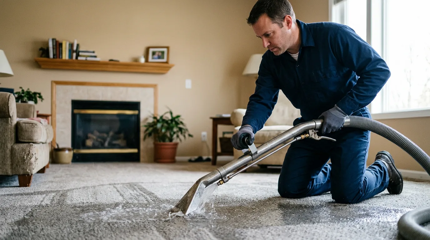 Water damage restoration technician working near Elkhart, IL